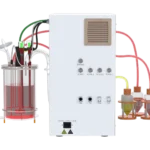 Back view of AES Basic Mammalian Benchtop Bioprocess Controller (BPC) showing scale ports, ethernet connections, MFC connections, power connection, and integrated tubing set