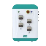 Front view of the Deluxe Benchtop Bioprocess Controller bioreactor module showing pump controls and emergency stop button.