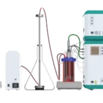 Back view of the Deluxe Perfusion Benchtop BPC system showing various module connections, including power, gas, and tubing connections for the bioreactor and ATF unit.