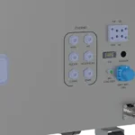 Close-up view of the back of the AES Adaptive Perfusion SUB Control Panel with Ethernet, gas, TCU, and load cell connections