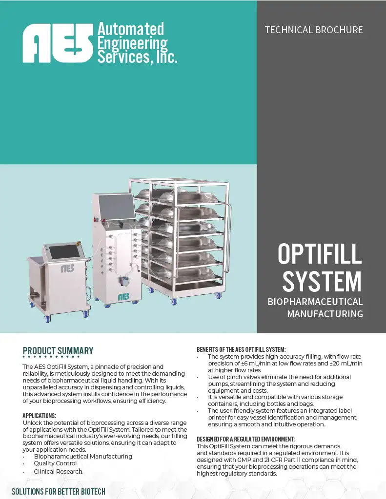 AES OptiFill Aseptic Filling System Technical Brochure for Biopharmaceutical Applications